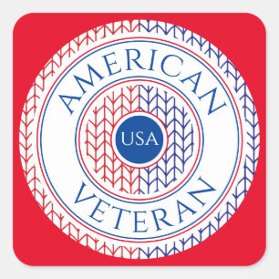 AMERIKAANSE VETERAAN Kleine Vierkante Stickers / R