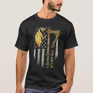 Amerikaanse Viking Bijl Vlag Til Valhalla Noorse M T-shirt