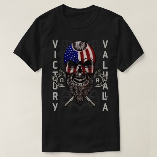 Amerikaanse Viking Victory Valhalla Ax & Skull Fla T-shirt (Design voorkant)