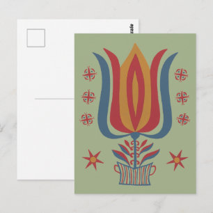 Amerikaanse Vintage Volkskunst Tulp Bloemendecorat Briefkaart