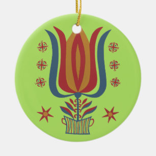 Amerikaanse Vintage Volkskunst Tulp Bloemendecorat Keramisch Ornament