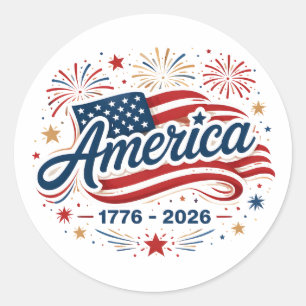 Amerikaanse Vlag 1776 2026 Vuurwerk Sterren Ronde Sticker