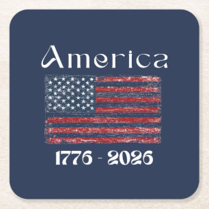 Amerikaanse Vlag 1776 tot 2026 USA 250ste Verjaard Vierkante Kartonnen Onderzetter