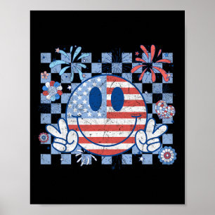 Amerikaanse Vlag 4 juli Groovy Lachend Gezicht Ger Poster
