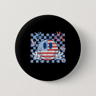 Amerikaanse vlag 4 juli Groovy Smiling Face Chec Ronde Button 5,7 Cm