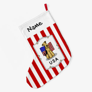 Amerikaanse vlag Airedale Terrier Dog - Cute Grote Kerstsok