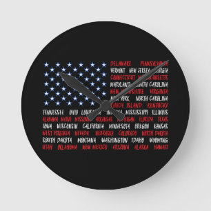 Amerikaanse vlag Alle 50 staatsnamen Ronde Klok