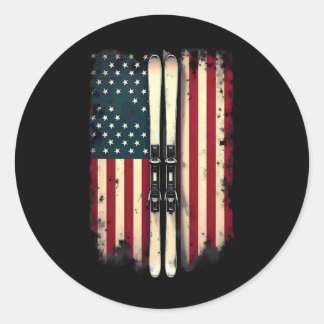 Amerikaanse vlag alpineskiër 2 ronde sticker