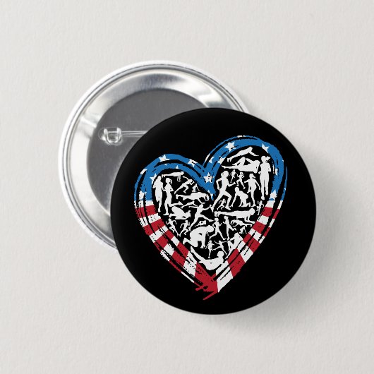 Amerikaanse vlag Amerikaanse loper - Running Heart Ronde Button 5,7 Cm (Voorkant /achterkant)