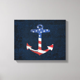  Amerikaanse vlag Anchor Nautical US Canvas Afdruk