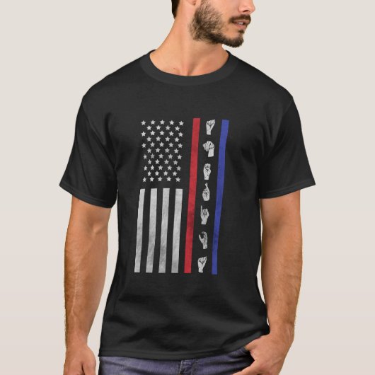 Amerikaanse vlag ASL Amerikaanse gebarentaal Ameri T-shirt (Voorkant)