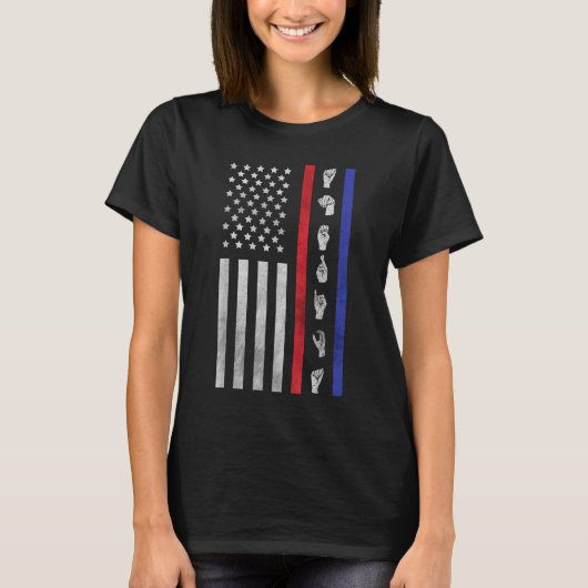 Amerikaanse vlag ASL Amerikaanse gebarentaal Ameri T-shirt (Voorkant)