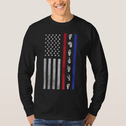 Amerikaanse vlag ASL Amerikaanse gebarentaal Ameri T-shirt (Voorkant)