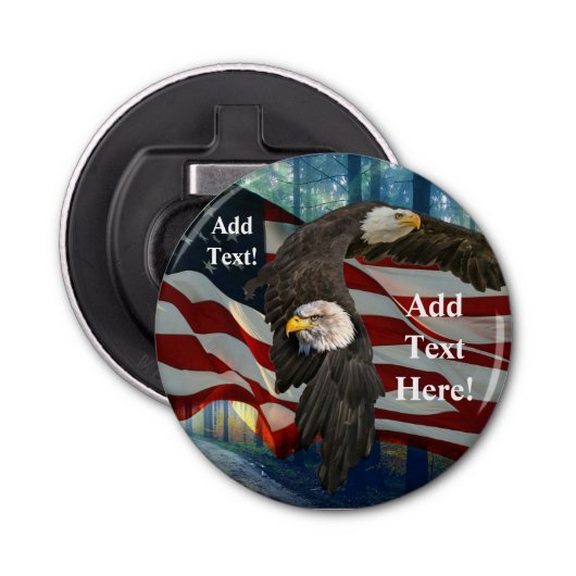Amerikaanse vlag Bald Eagle Button Flesopener (Voorkant)