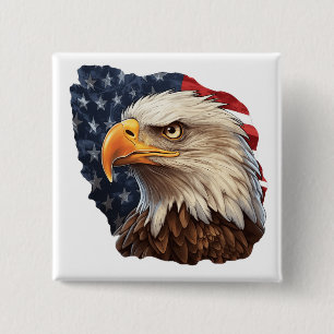 Amerikaanse vlag Bald Eagle Vierkante Button 5,1 Cm