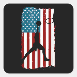 Amerikaanse vlag Basketball Patriotic Athlete Prin Vierkante Sticker