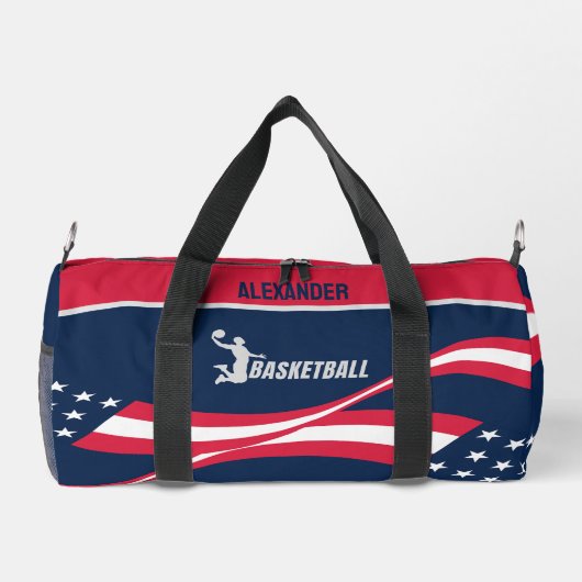 Amerikaanse vlag, basketbalspeler, verjaardagscade plunjezak (Achterkant)