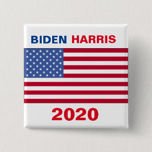 AMERIKAANSE VLAG BIDEN HARRIS 2020 VIERKANTE BUTTON 5,1 CM