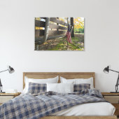 Amerikaanse vlag bij Park Bench Canvas Afdruk (Insitu (Slaapkamer))