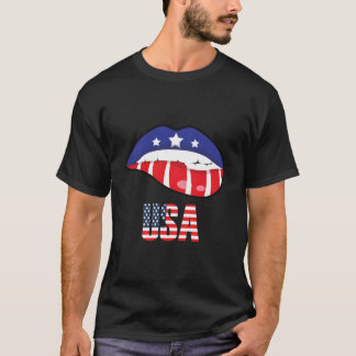 Amerikaanse Vlag Bijtende Lip Usa 4 Juli Onafhanke T-shirt