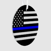 Amerikaanse vlag Black en White Thin Blue Line Ornament (voorkant)