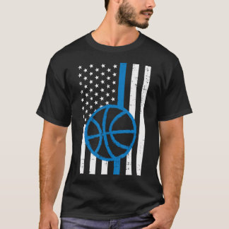 Amerikaanse vlag Blauwe lijn basketbal Patriottis T-shirt