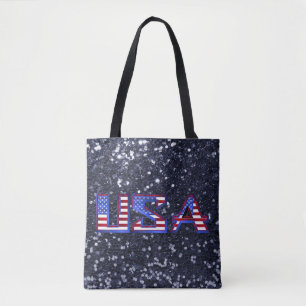 Amerikaanse vlag Blue Faux Glitter Tote Bag