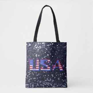 Amerikaanse vlag Blue Faux Glitter Tote Bag