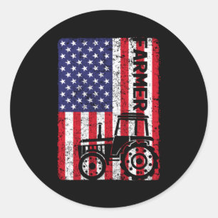 Amerikaanse vlag Boerderij Tractor Farming Ronde Sticker