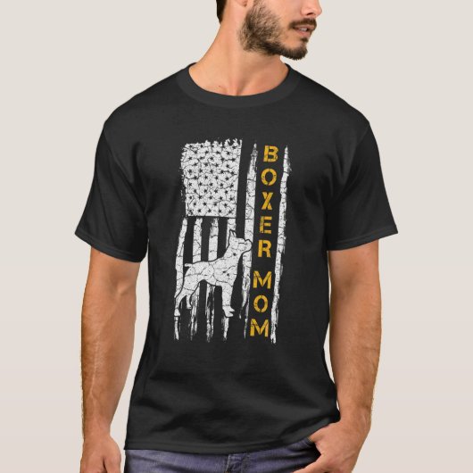  Amerikaanse vlag Boxer Dog Mam Silhouette T-shirt (Voorkant)