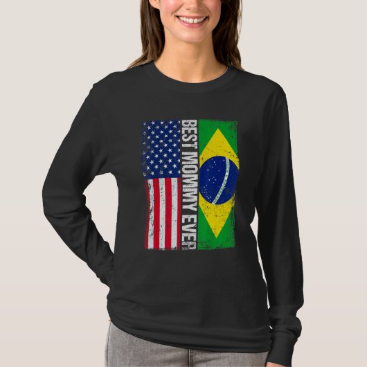 Amerikaanse vlag Brazilië vlag vlag Beste mama ooi T-shirt (Voorkant)