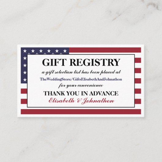 Amerikaanse vlag bruiloft geschenk register informatiekaartje (Voorkant)