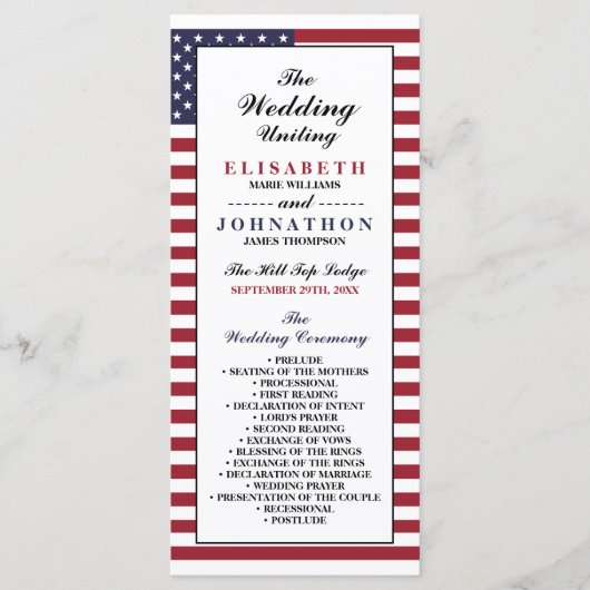 Amerikaanse vlag bruiloft programma (Voorkant)