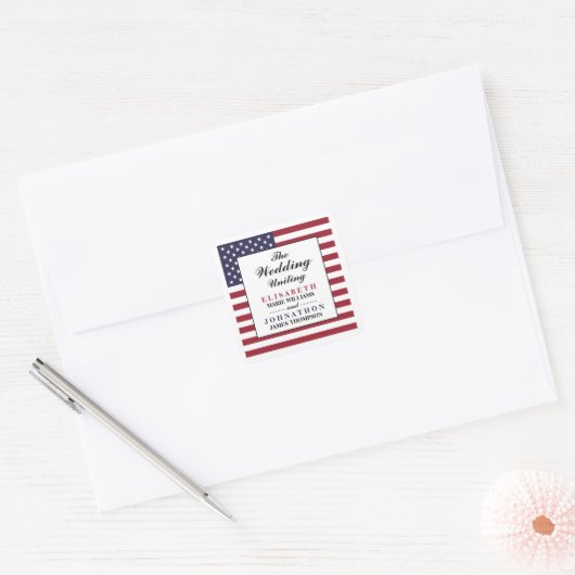 Amerikaanse vlag bruiloft vierkante sticker (Envelop)