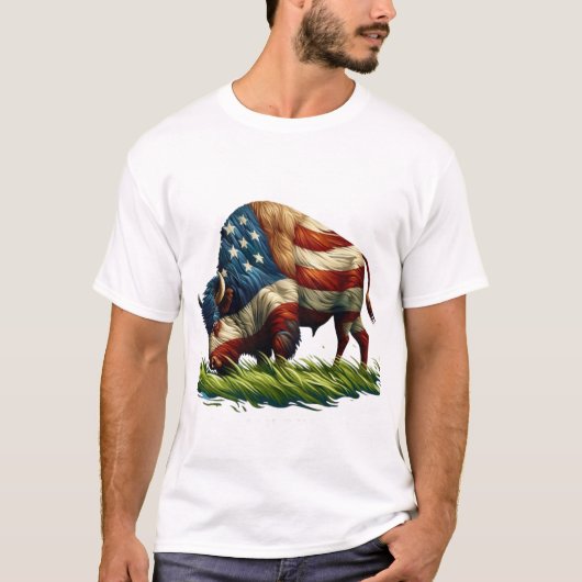 Amerikaanse vlag Buffalo Bison T-shirt (Voorkant)