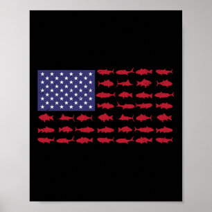 Amerikaanse Vlag Byss Vissen Jongen Jongeren Vrouw Poster