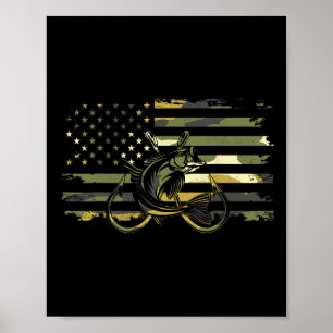 Amerikaanse Vlag Camouflage Visserij Kleding - Vis Poster
