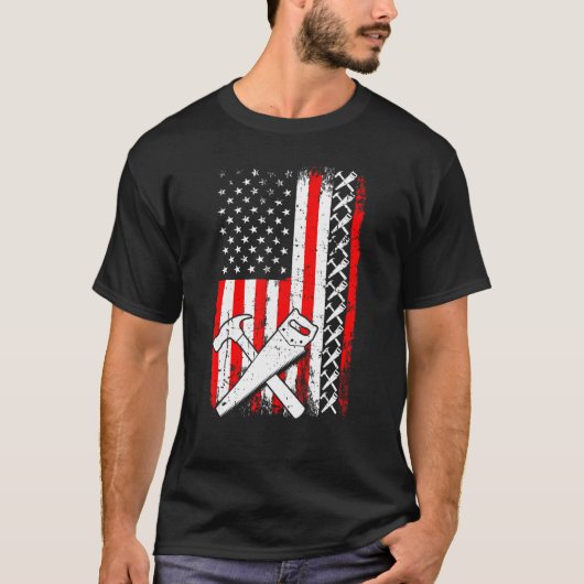 Amerikaanse Vlag Carpenter Handyman Woodarbeider H T-shirt (Voorkant)