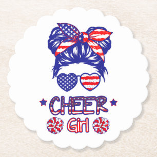 Amerikaanse Vlag Cheerleader 4 juli VS Patriottisc Kartonnen Onderzetters