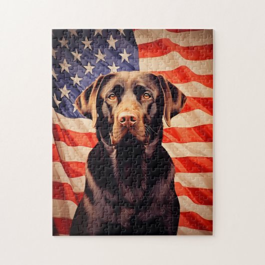Amerikaanse vlag chocolade labrador legpuzzel (Verticaal)