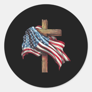Amerikaanse vlag Christelijk Kruis Jezus 4 juli Ronde Sticker