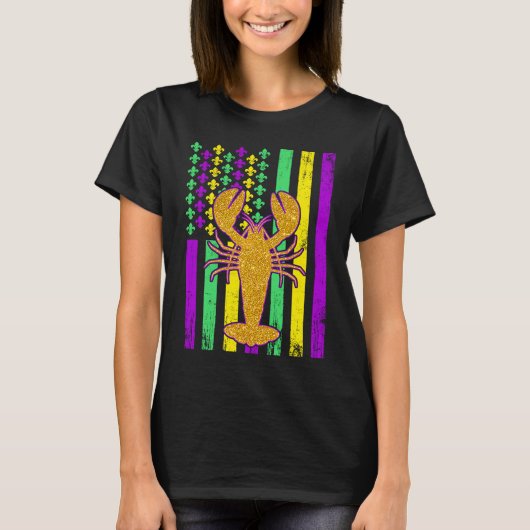 Amerikaanse vlag Crawfish Mardi Gras Carnaval T-shirt (Voorkant)