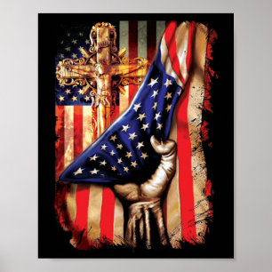 Amerikaanse vlag Cross Jesus Hand Pride Christelij Poster