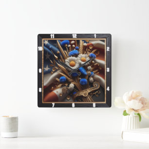 Amerikaanse vlag Daisies Patriotic Vierkante Klok