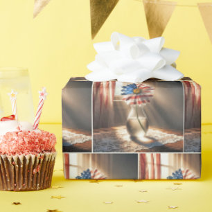 Amerikaanse vlag Daisy in glazen vaas Cadeaupapier