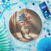 Amerikaanse vlag Daisy in glazen vaas Papieren Bordje (Feest)