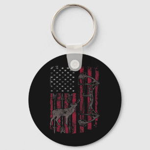 Amerikaanse vlag Deer Bow Hunting Patriotic Distre Sleutelhanger