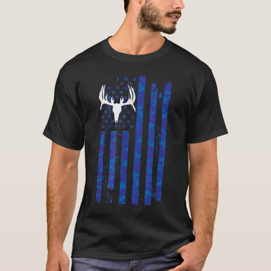 Amerikaanse Vlag Deer Buck Camouflage Hunter T-shirt (Voorkant)