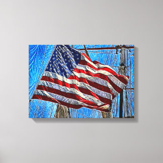 Amerikaanse vlag die in de wind slaat canvas afdruk