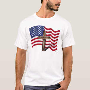Amerikaanse vlag die wappert en een robuuste kruis t-shirt